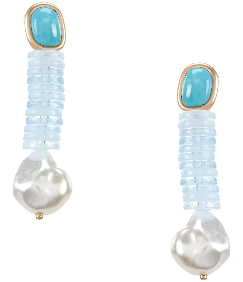 Southern Living Turquoise Cabochon Disc Organic Pearl Linear Earrings