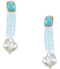 Southern Living Turquoise Cabochon Disc Organic Pearl Linear Earrings