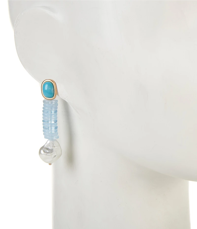Southern Living Turquoise Cabochon Disc Organic Pearl Linear Earrings