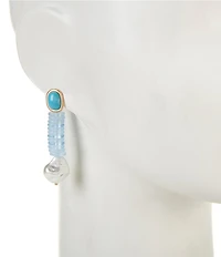 Southern Living Turquoise Cabochon Disc Organic Pearl Linear Earrings