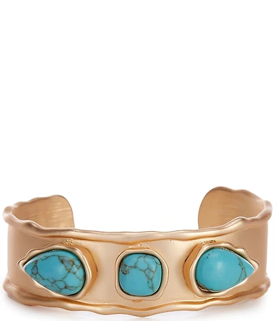 Southern Living Turquoise Cab Wobbly Metal Edge Cuff Bracelet