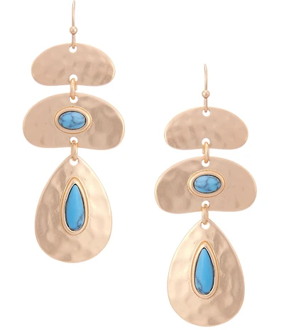 Southern Living Turquoise Hammered Multi Shape Metal Drop Earrings