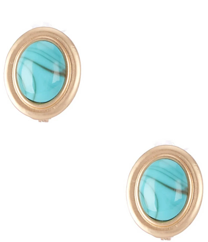 Southern Living Turquoise Oval Cab Metal Stud Clip Earrings