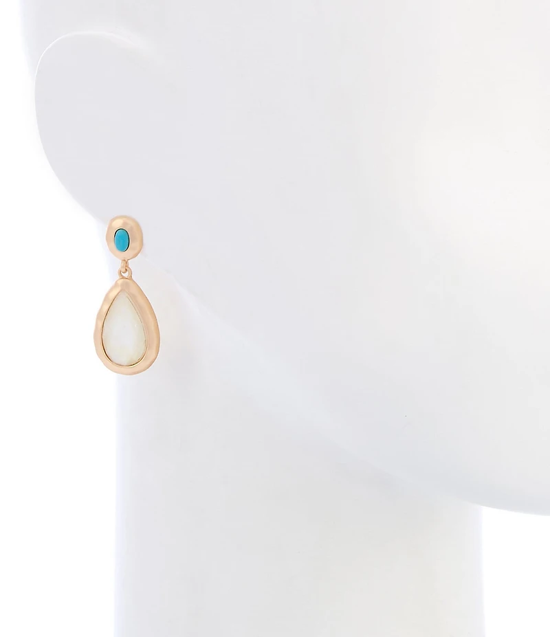 Southern Living Turquoise Oval Stud White Shell Epoxy Teardrop Earrings