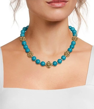 Southern Living Turquoise Reconstituted Scroll Open Metal Bead Collar Necklace