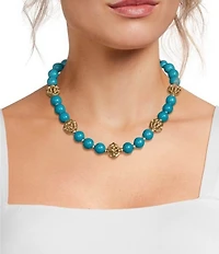 Southern Living Turquoise Reconstituted Scroll Open Metal Bead Collar Necklace