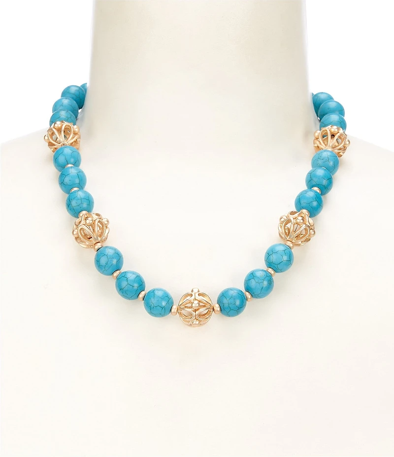 Southern Living Turquoise Reconstituted Scroll Open Metal Bead Collar Necklace