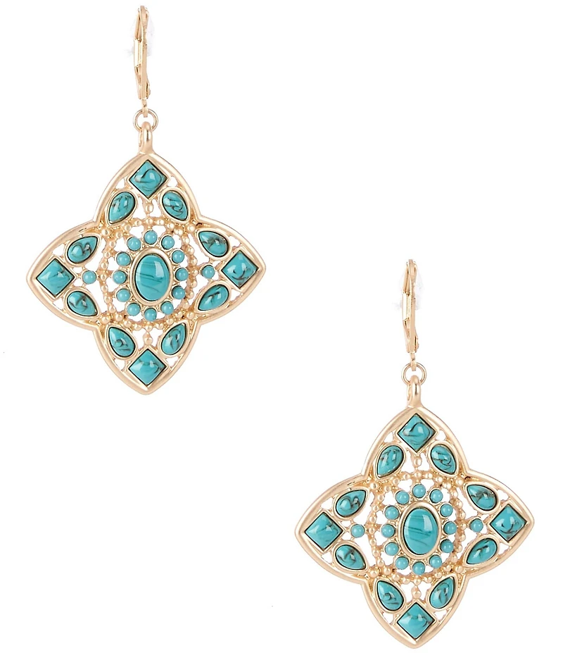 Southern Living Turquoise Resin Stone Quatrefoil Drop Earrings