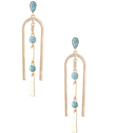 Southern Living Turquoise Stone Arced Metal Statement Linear Earrings