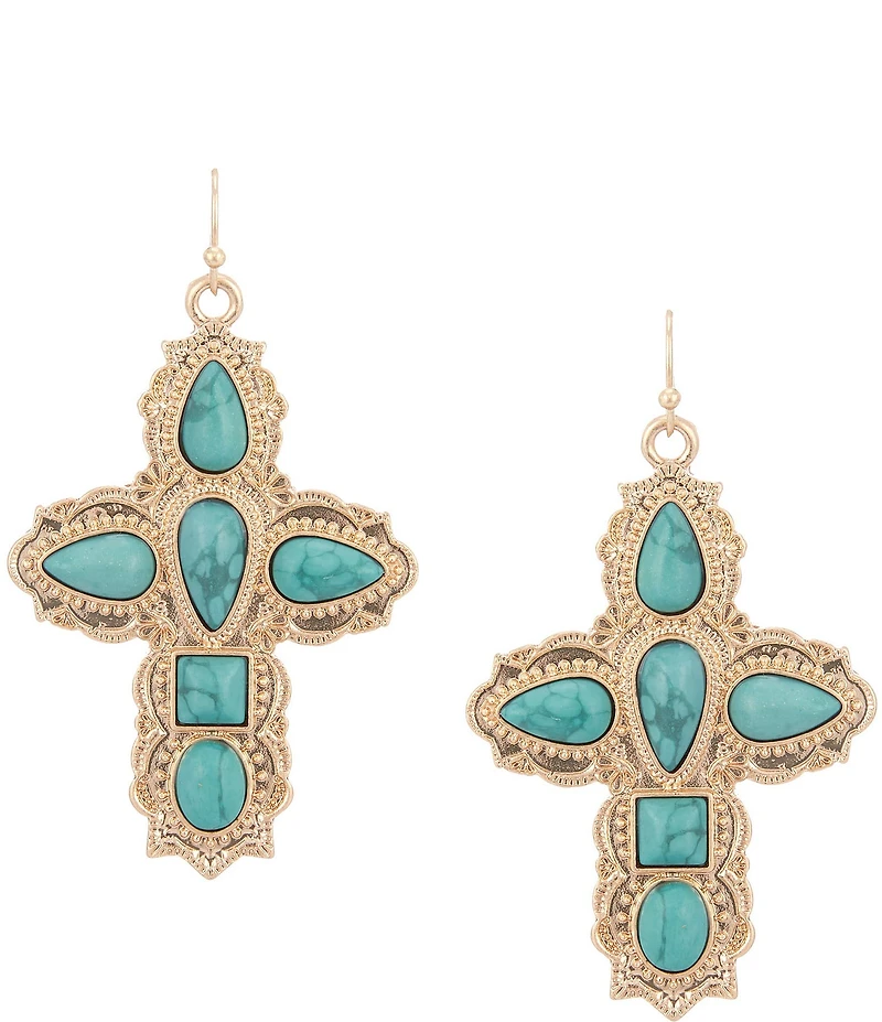 Southern Living Turquoise Stone Cross Drop Earrings