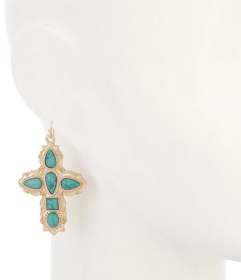 Southern Living Turquoise Stone Cross Drop Earrings