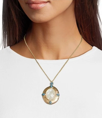 Southern Living Turquoise Teardrop White Shell Epoxy Hammered Short Pendant Necklace