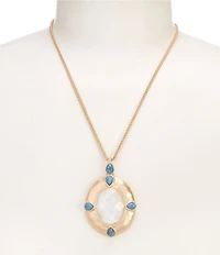 Southern Living Turquoise Teardrop White Shell Epoxy Hammered Short Pendant Necklace