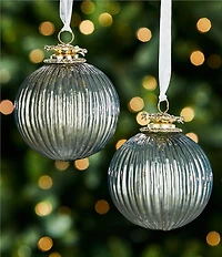 Southern Living Twelve Days of Christmas Collection Flower Top Ribbed Glass Ball Ornament, Set of 2