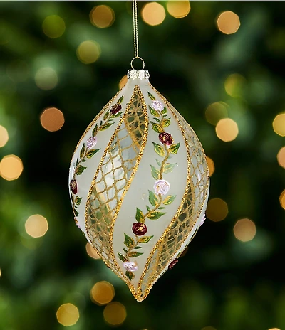 Southern Living Twelve Days of Christmas Collection Flowered Drop Finial Glass Ornament