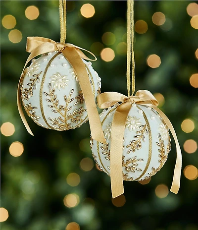 Southern Living Twelve Days of Christmas Collection Hand Embroidered Beaded Velvet Ball Ornament, Set of 2