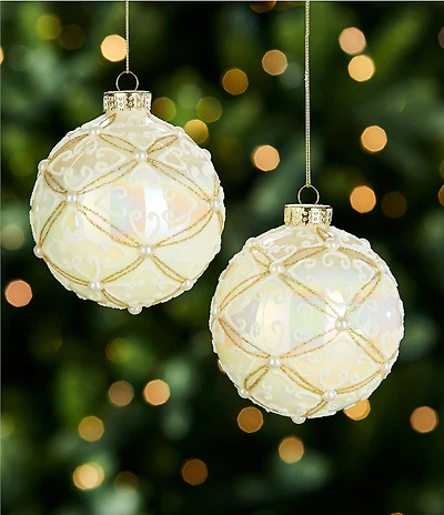 Southern Living Twelve Days of Christmas Collection Iridescent Glitter Glass Ball Ornament, Set of 2