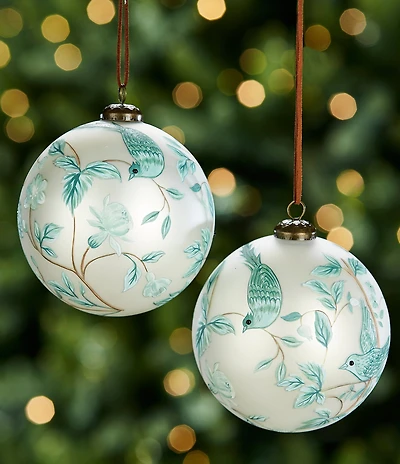 Southern Living Twelve Days of Christmas Collection Painted Bird Glass Ball Ornament, Set of 2
