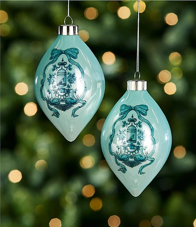 Southern Living Twelve Days of Christmas Collection Painted Crest Drop Glass Ornament, Set of 2