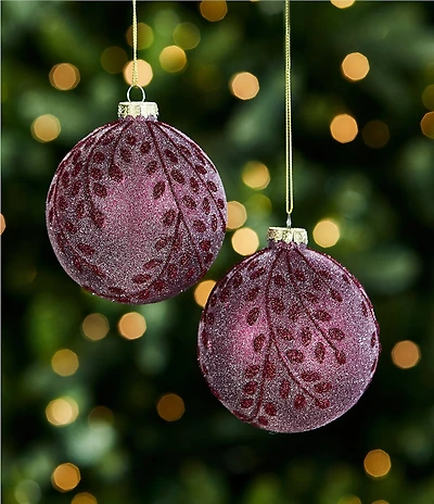 Southern Living Twelve Days of Christmas Collection Sugared Fig Leaf Glass Ball Ornament, Set of 2