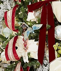 Southern Living Twelve Days of Christmas Collection White Fabric Poinsettia Clip, Set of 2