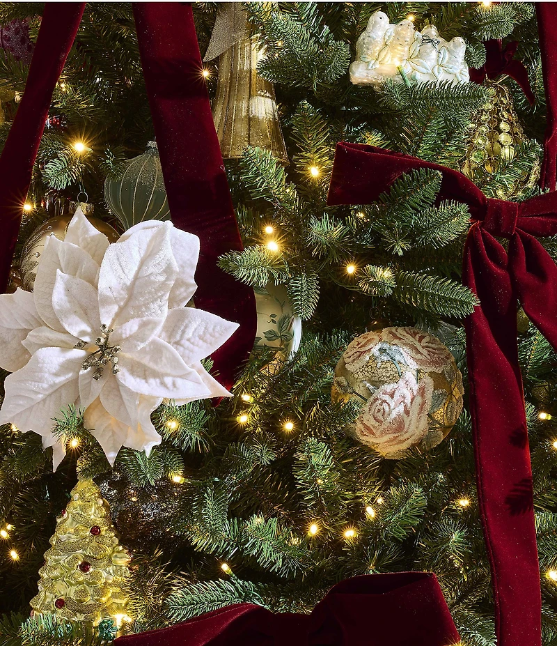 Southern Living Twelve Days of Christmas Collection White Fabric Poinsettia Clip, Set of 2