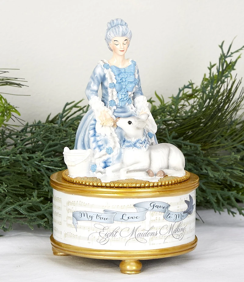 Southern Living Twelve Days of Christmas Collection Woman and Cow Music Box