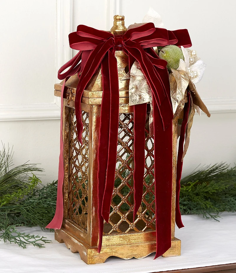 Southern Living Twelve Days of Christmas Collection Wood Pear and Ribbon Decorative Lantern