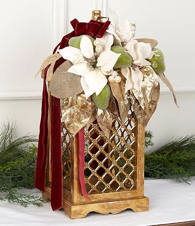 Southern Living Twelve Days of Christmas Collection Wood Pear and Ribbon Decorative Lantern