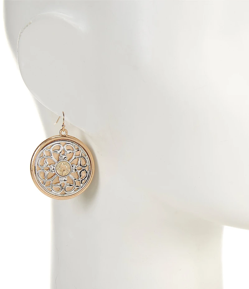 Southern Living Two Tone Cut Out Disc Drop Earrings