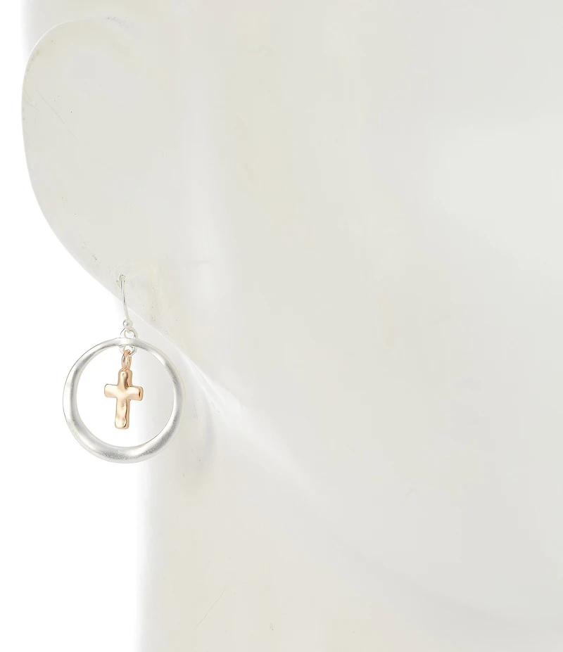 Southern Living Wavy Orbital Metal Cross Charm Orbital Earrings
