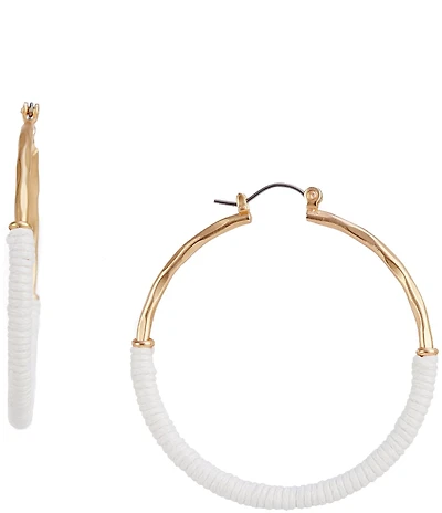 Southern Living White Cord Wrapped Textured Wire Hoop Earrings