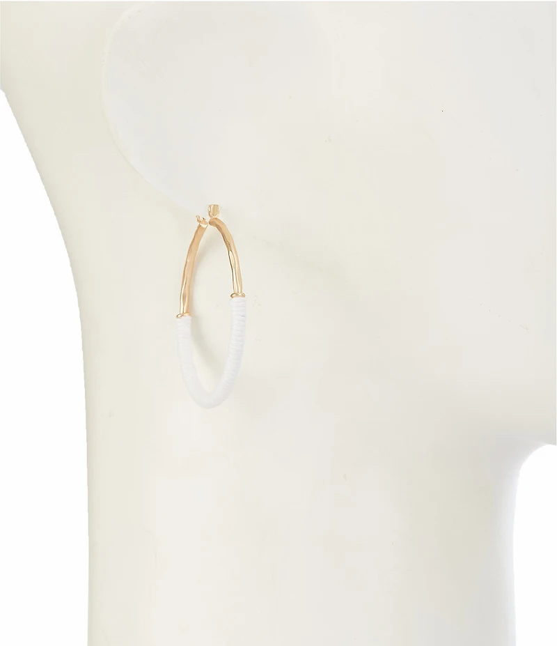 Southern Living White Cord Wrapped Textured Wire Hoop Earrings
