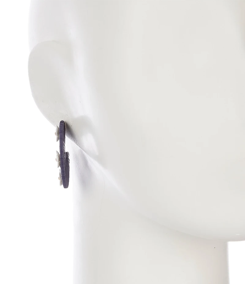 Southern Living White Flower Navy Raffia Wrapped Hoop Earrings
