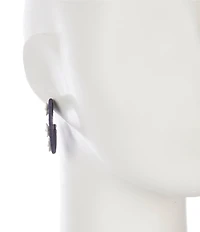Southern Living White Flower Navy Raffia Wrapped Hoop Earrings