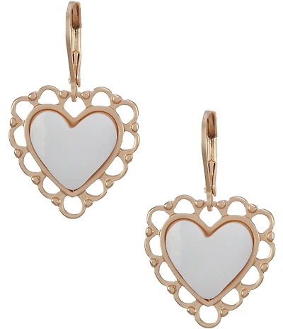 Southern Living White Shell Heart Open Metal Drop Earrings