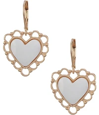 Southern Living White Shell Heart Open Metal Drop Earrings