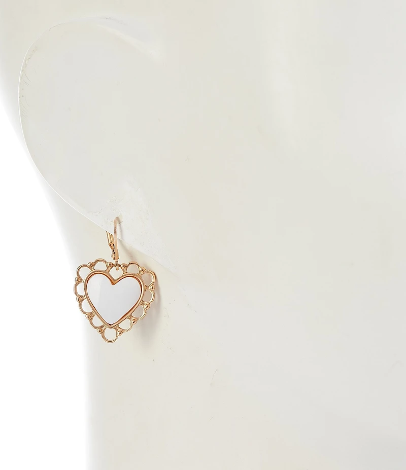 Southern Living White Shell Heart Open Metal Drop Earrings