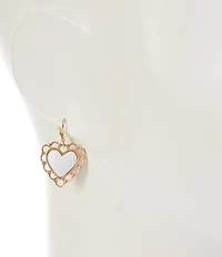 Southern Living White Shell Heart Open Metal Drop Earrings