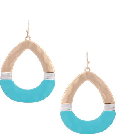 Southern Living Wire Wrapped Turquoise Hammered Teardrop Earrings