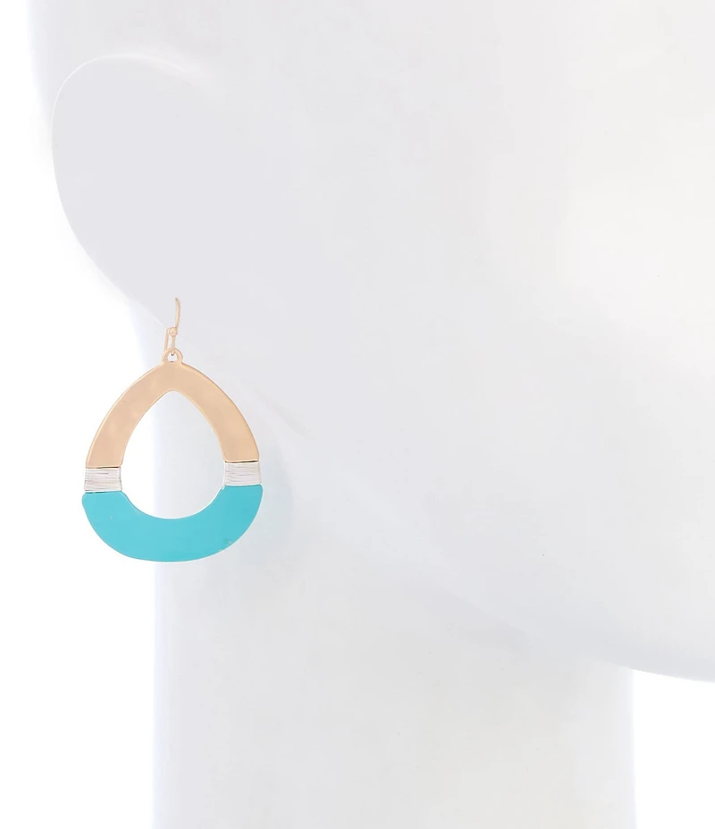Southern Living Wire Wrapped Turquoise Hammered Teardrop Earrings