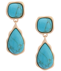 Southern Living Wobbly Edge Metal Double Turquoise Stone Drop Earrings