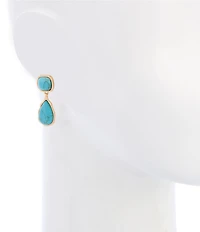 Southern Living Wobbly Edge Metal Double Turquoise Stone Drop Earrings