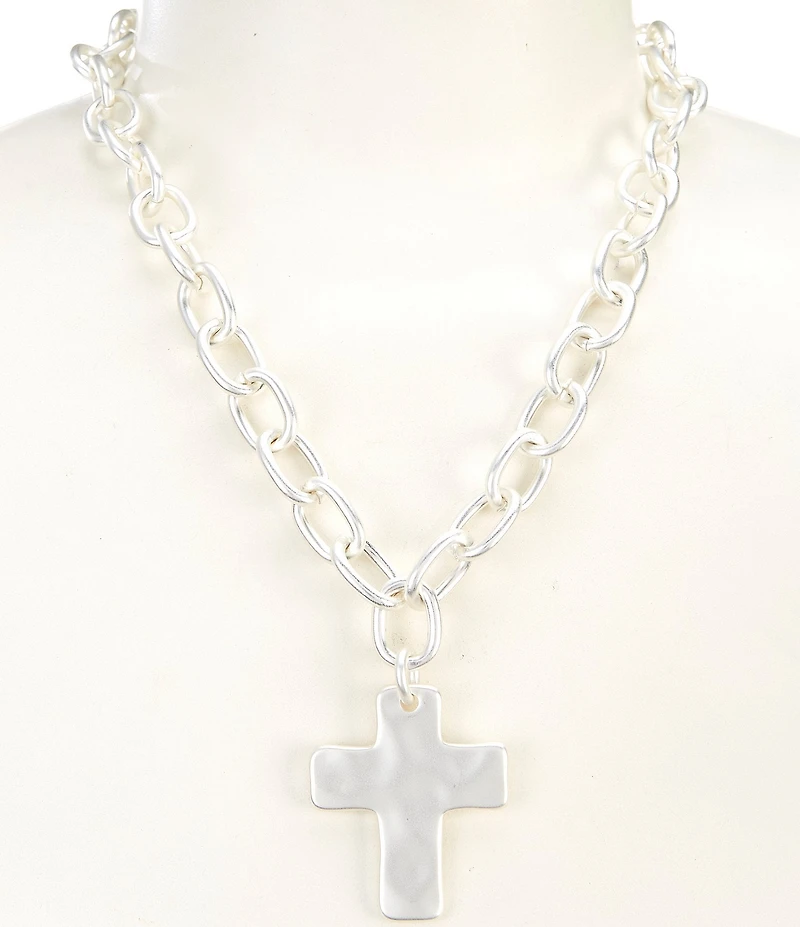 Southern Living Wobbly Cross Short Statement Pendant Chunky Chain Necklace