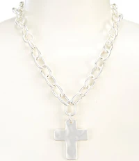 Southern Living Wobbly Cross Short Statement Pendant Chunky Chain Necklace