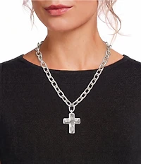 Southern Living Wobbly Cross Short Statement Pendant Chunky Chain Necklace