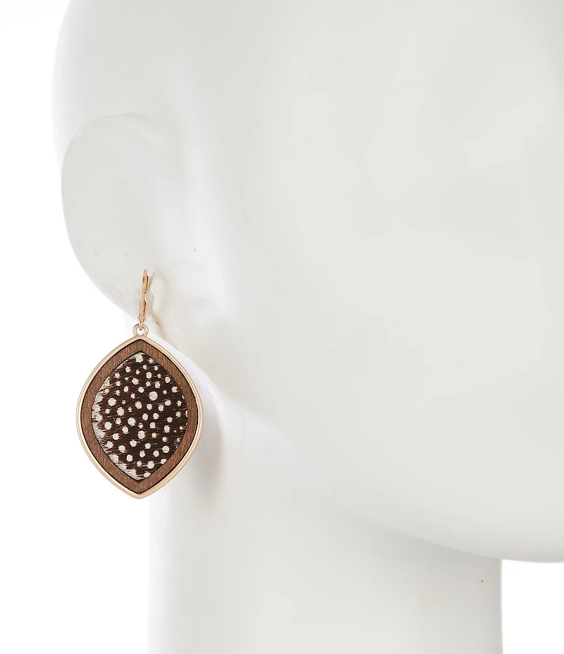 Southern Living Wood Bead Navette Metal Drop Earrings