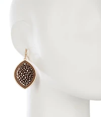 Southern Living Wood Bead Navette Metal Drop Earrings