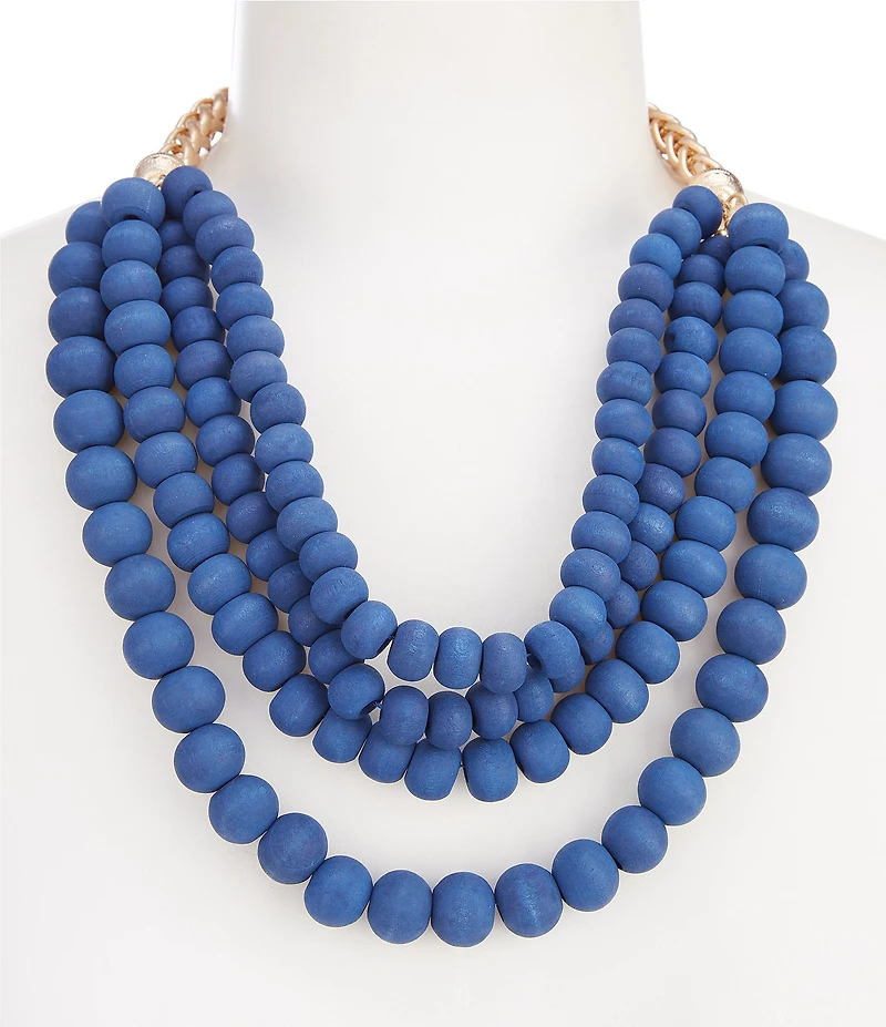 Southern Living Wood Beaded Short Multi Strand Statement Necklace