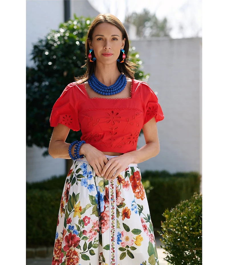 Southern Living Wood Beaded Short Multi Strand Statement Necklace